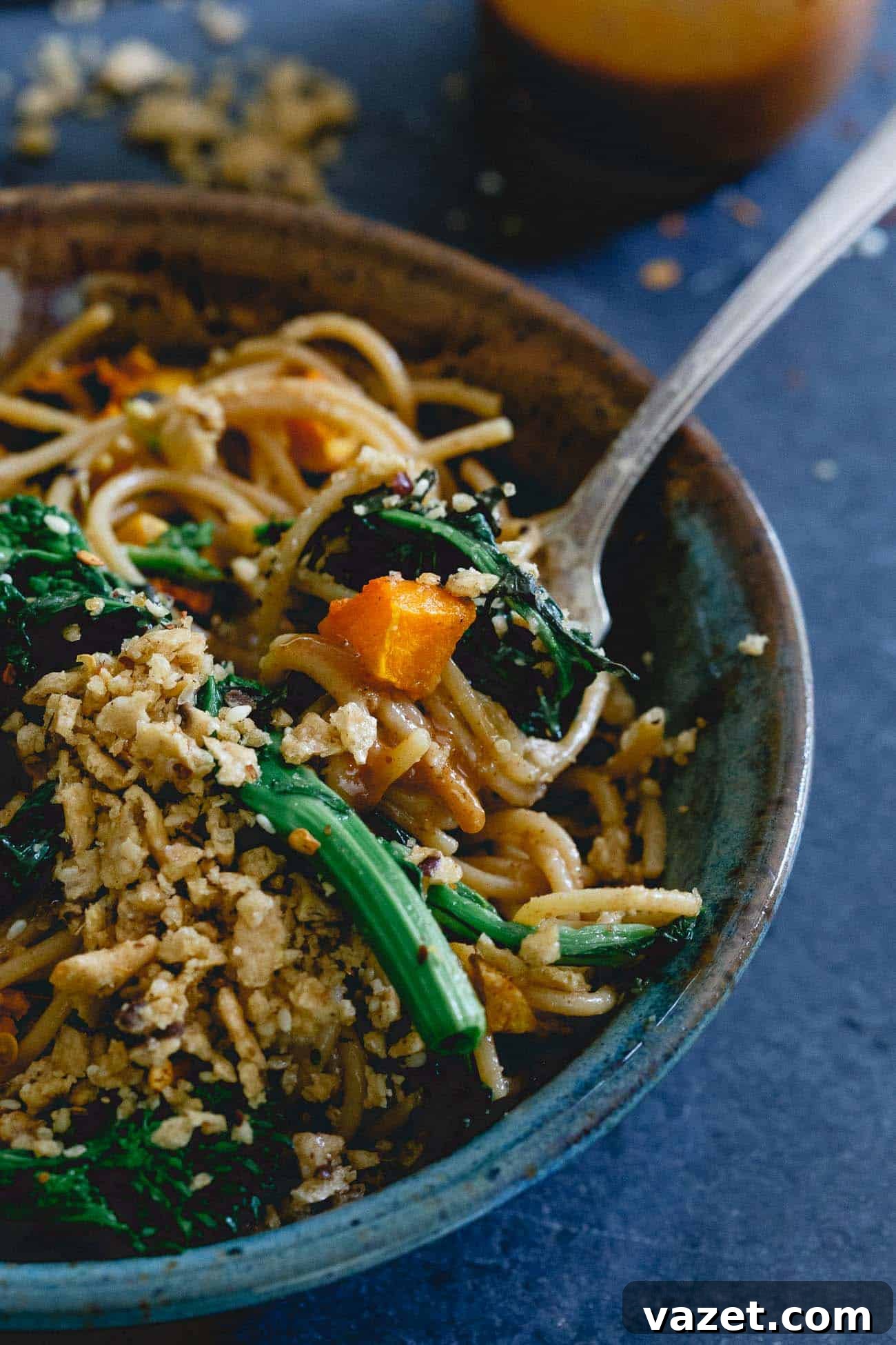 Comforting Creamy Almond Butter Fall Pasta The creamy almond butter sauce is the heart of this fall pasta, providing a comforting and uniquely flavorful experience with every bite.