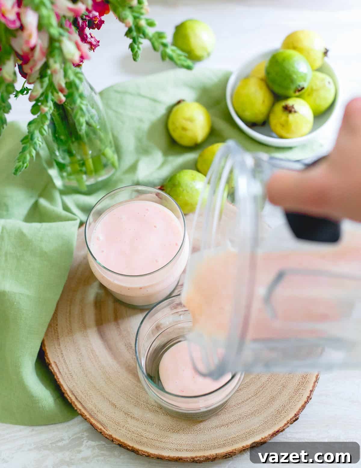 Guava Bliss 4 A delicious and healthy guava, pineapple, and coconut milk smoothie.