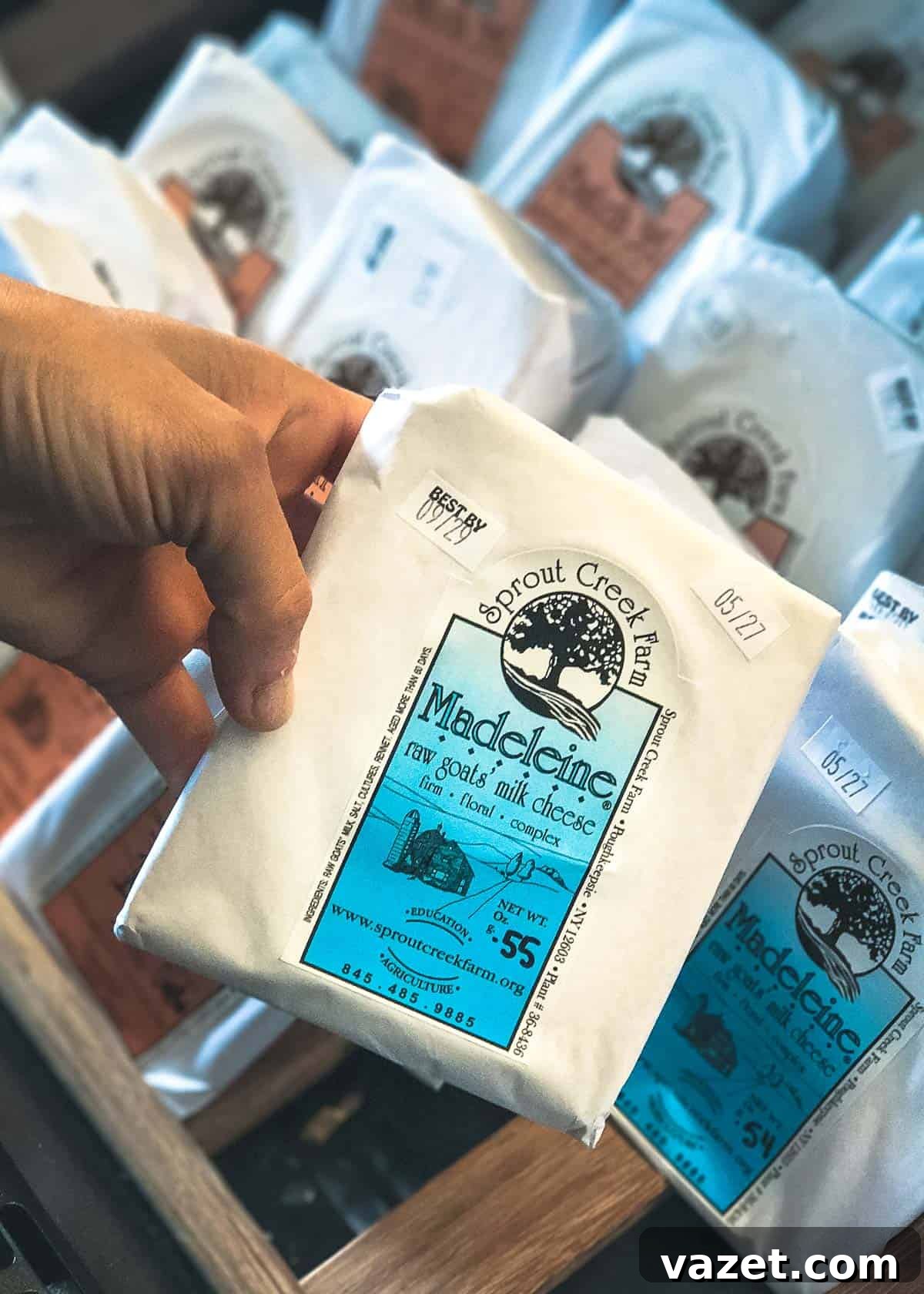 Madeleine goat's milk cheese from Sprout Creek Farm, NY, an ideal addition to a gourmet charcuterie board.