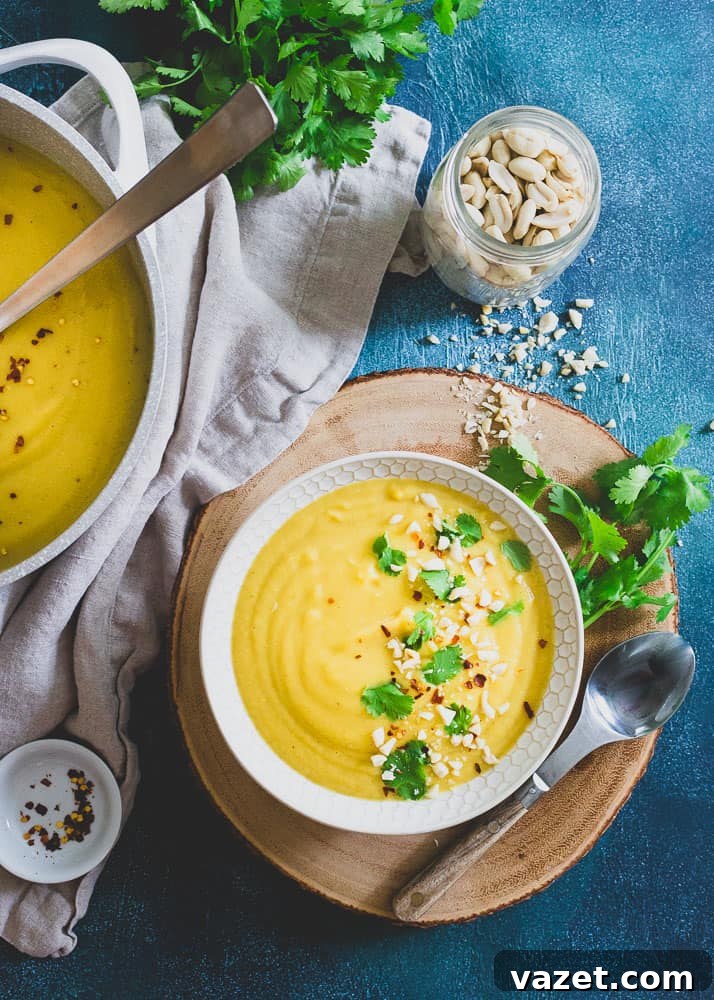 Creamy Coconut Delicata Squash Soup for a Cozy Fall or Winter Meal A steaming bowl of creamy coconut delicata squash soup, garnished and ready to be enjoyed on a cold day.