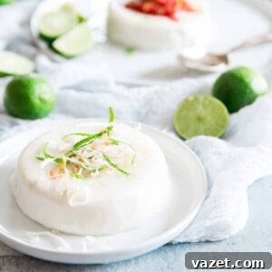 Key Lime Coconut Panna Cotta with Strawberry Compote recipe card image.
