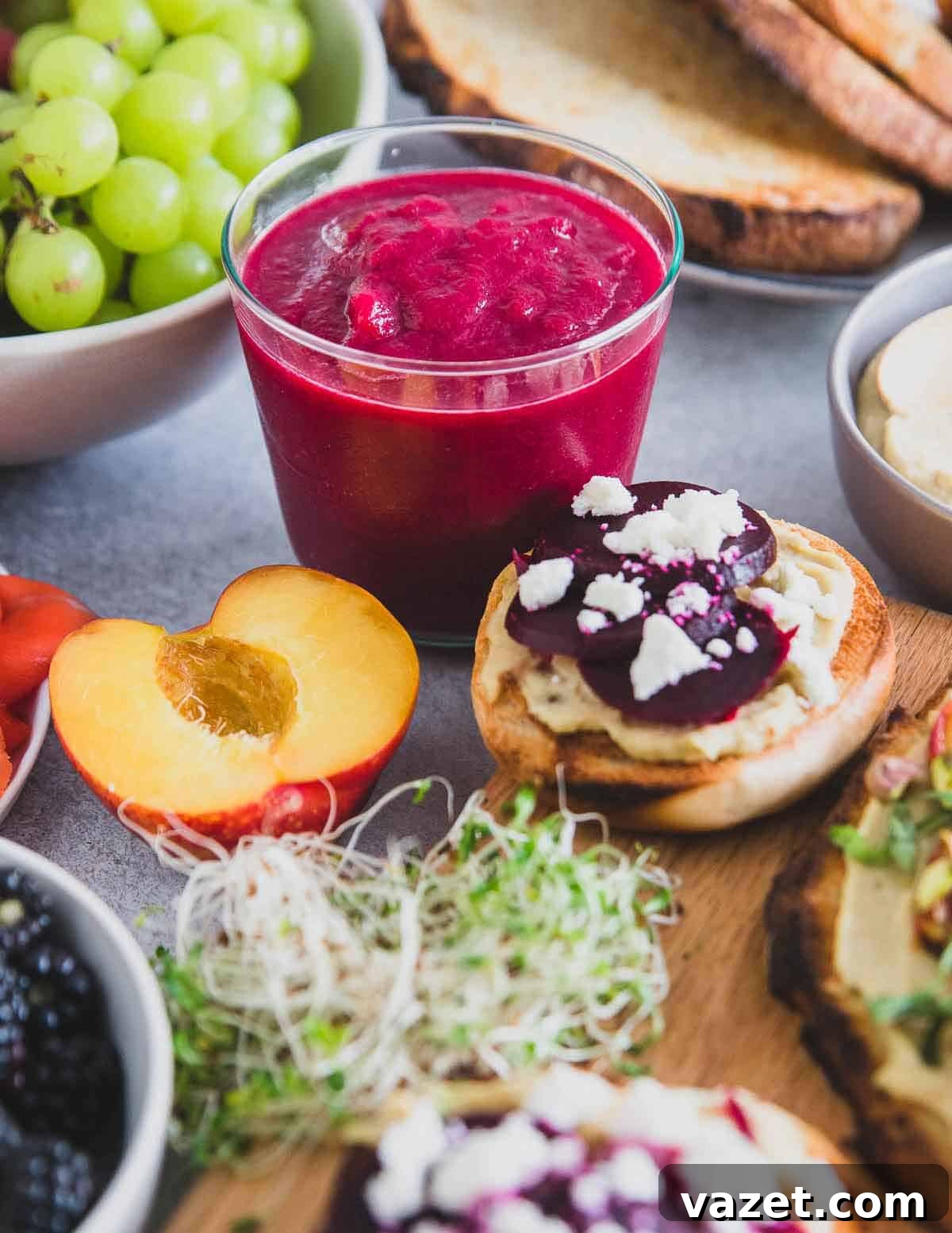 This stunning, all-natural vibrant red color in the smoothie comes entirely from beets, harmoniously combined with carrot, apple, and ginger for a delicious, slightly sweet, and earthy blend that's incredibly good for you!