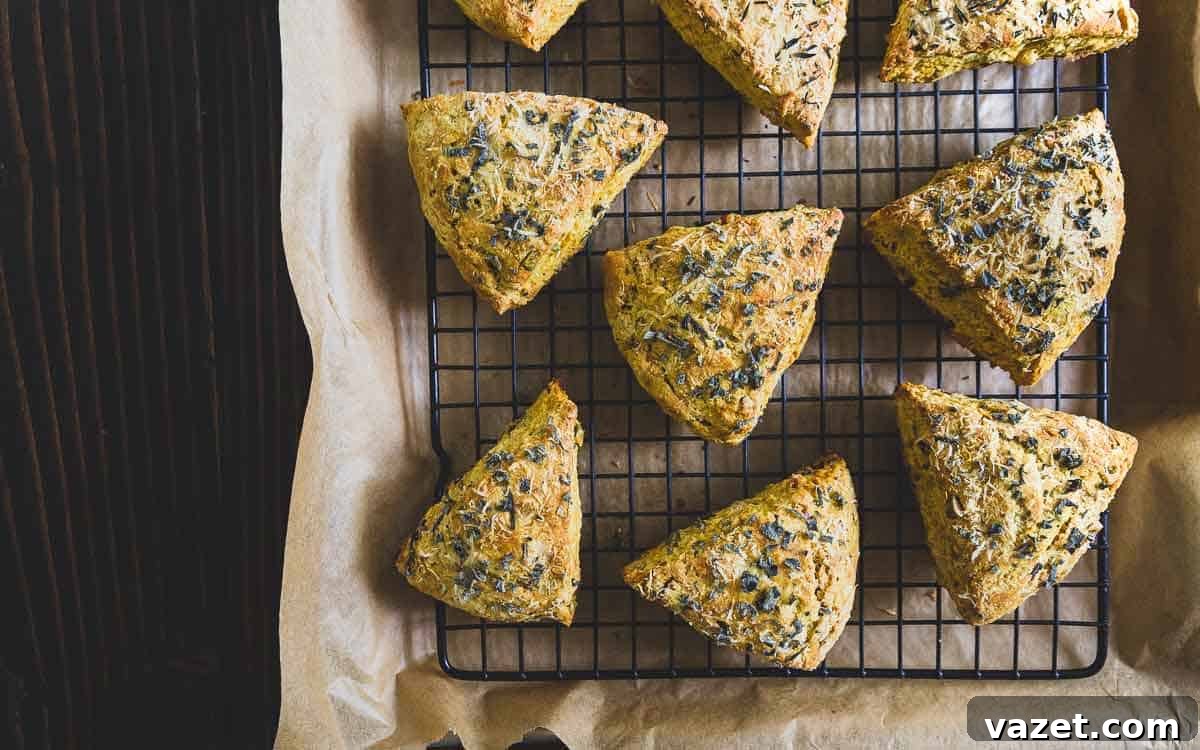 Hearty pumpkin scones filled with savory parmesan cheese, fresh herbs, pecans and pumpkin seeds. Hearty pumpkin scones filled with savory parmesan cheese, fresh herbs, pecans and pumpkin seeds.