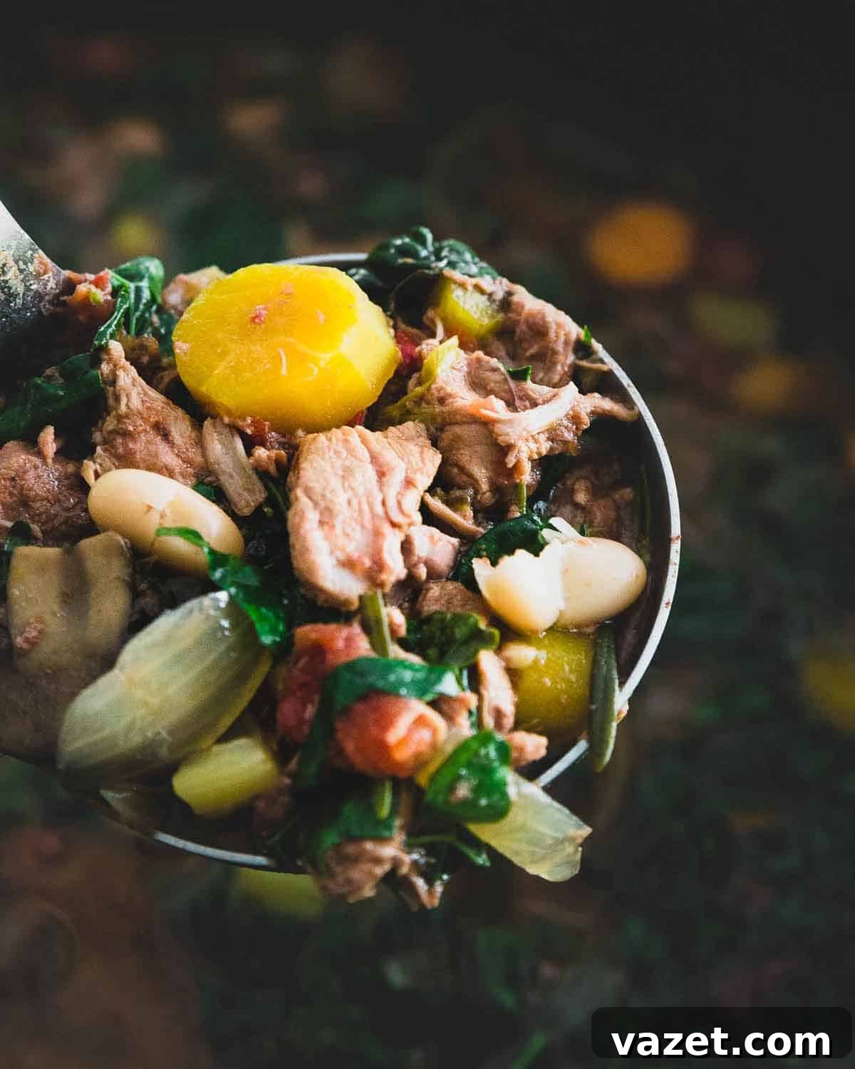 Pressure cooker lamb stew made with carrots, mushrooms, kale, tomatoes, white beans and rosemary.
