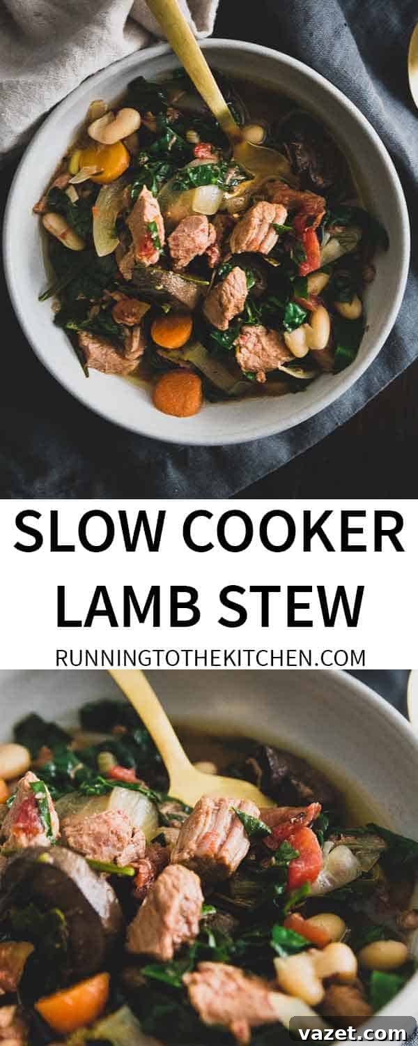 The perfect winter lamb stew recipe made in the slow cooker and filled with hearty vegetables and white beans.