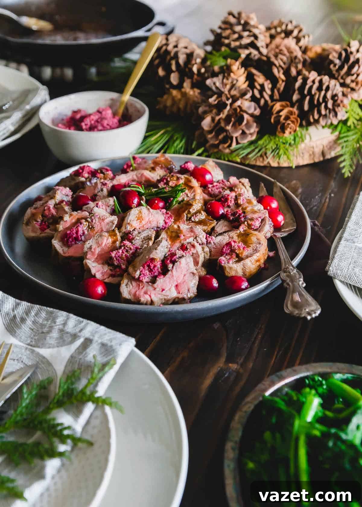 Easy stuffed lamb recipe with fresh cranberry pesto rolled and tied.