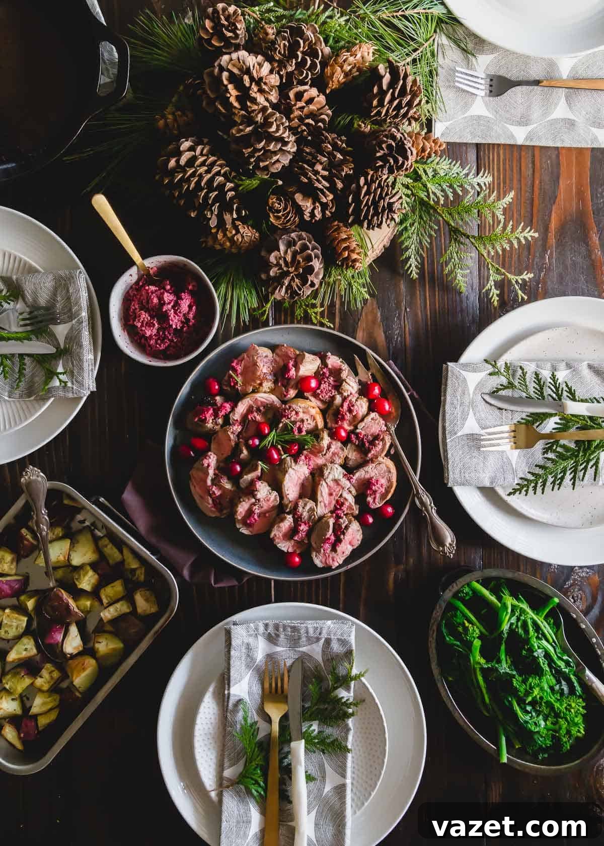 Cranberries make a bright and festive pesto for stuffing lamb in this easy holiday dinner recipe.