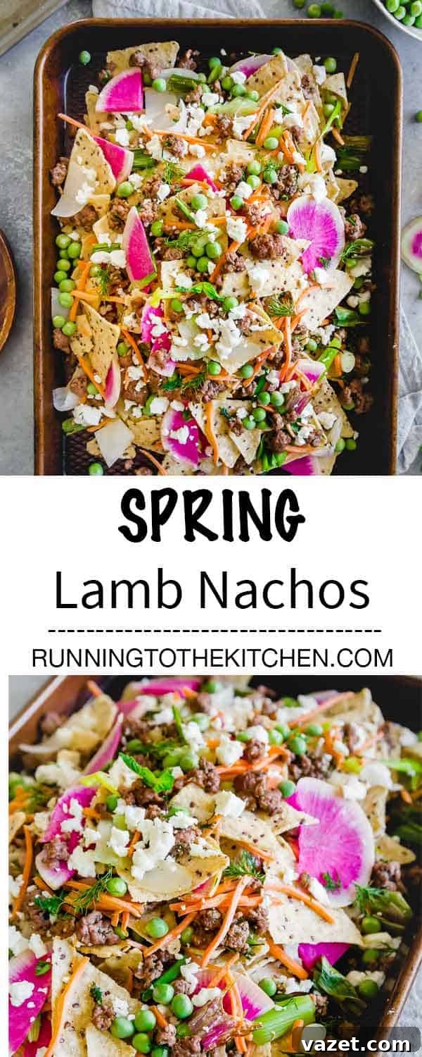 Loaded Spring Lamb Nachos 8 Sheet pan spring nachos, generously piled with ground lamb, early spring vegetables, and abundant feta cheese on crispy tortilla chips, make for an irresistible dish.