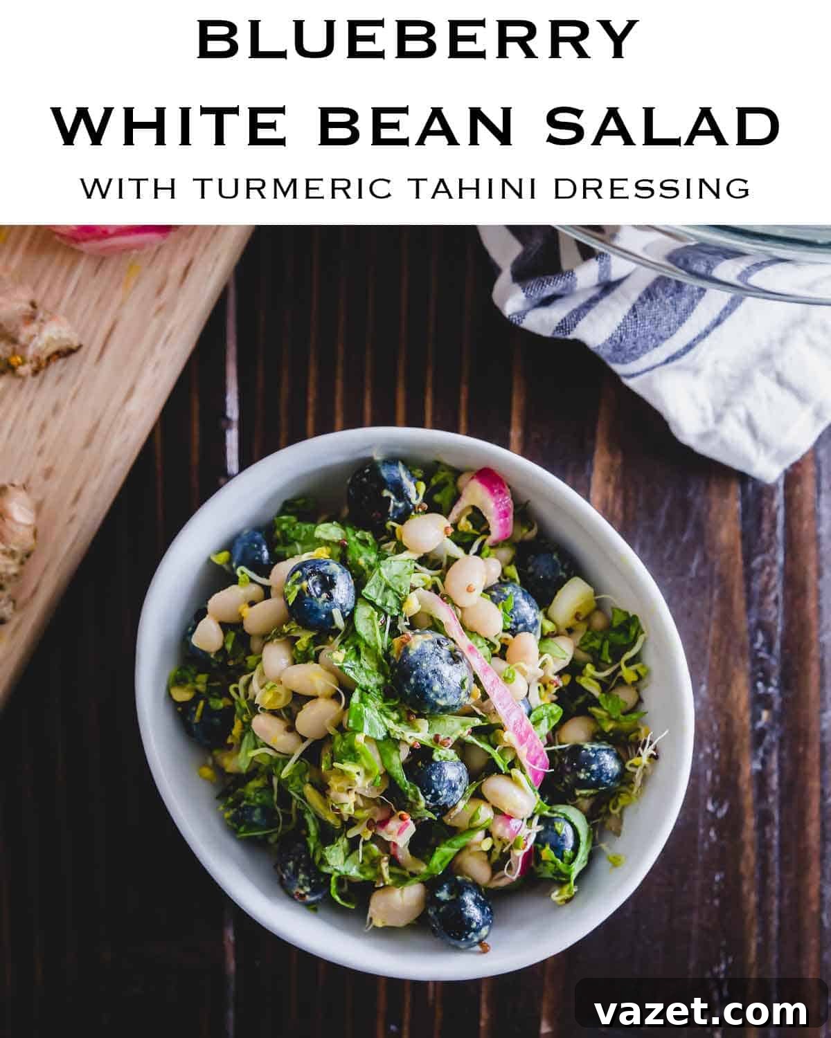 White bean and blueberry salad with tahini turmeric dressing - A nutritious and anti-inflammatory salad that's great as a side dish or a plant-based meal in itself!