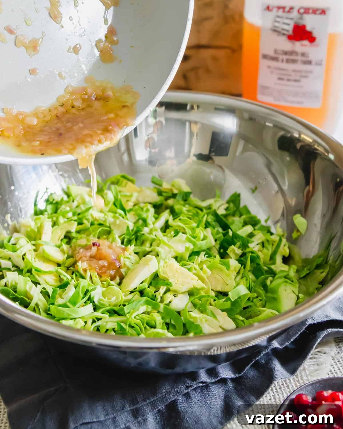 shredded brussels sprouts with apple cider shallot vinaigrette