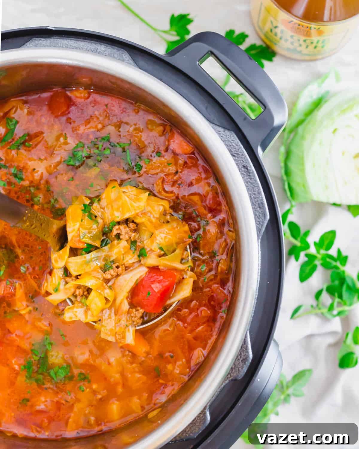 Stuffed cabbage soup in the Instant Pot. Stuffed cabbage soup in the Instant Pot.