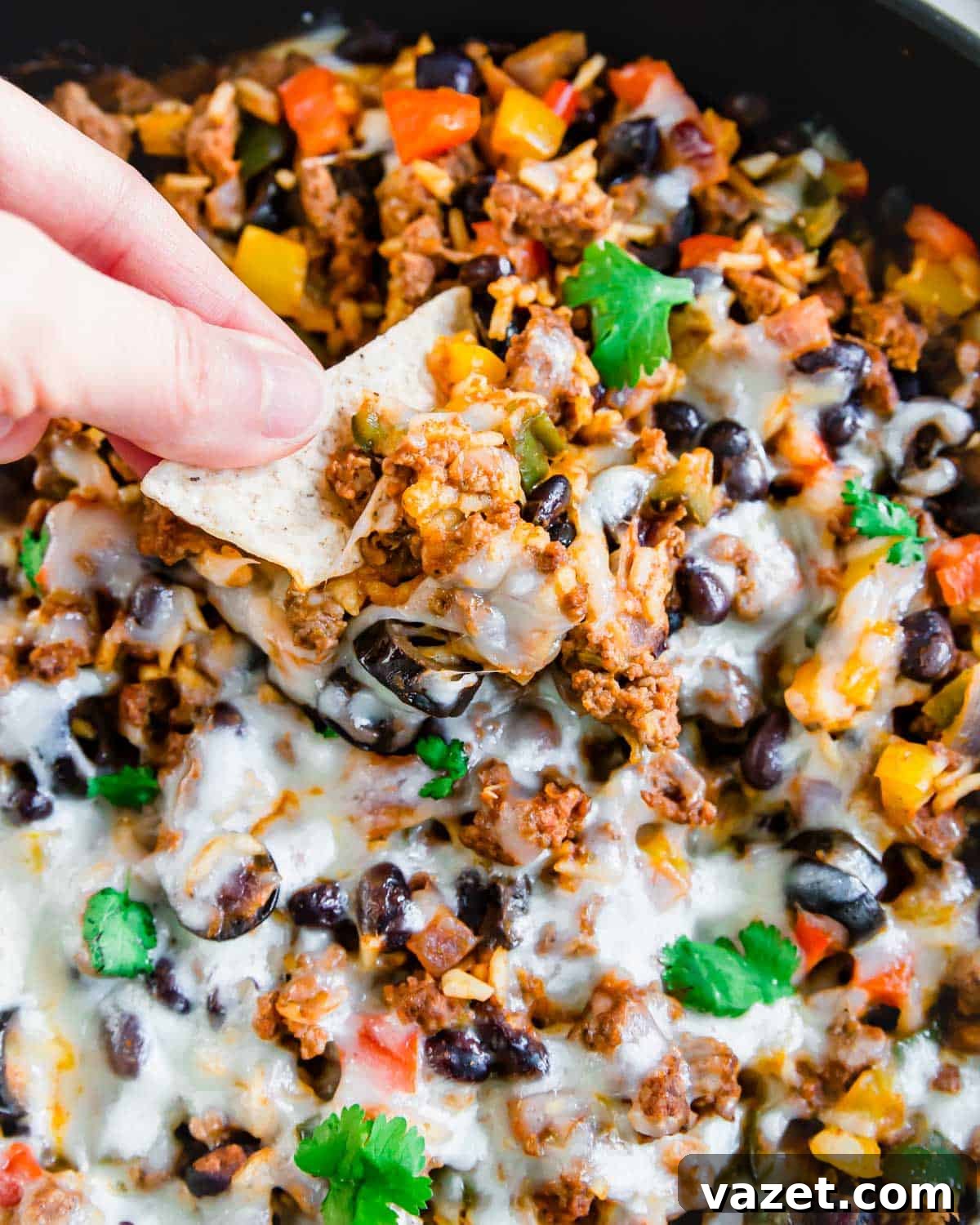 Mexican Ground Beef Skillet 5 Skillet Mexican ground beef recipe with a tortilla chip