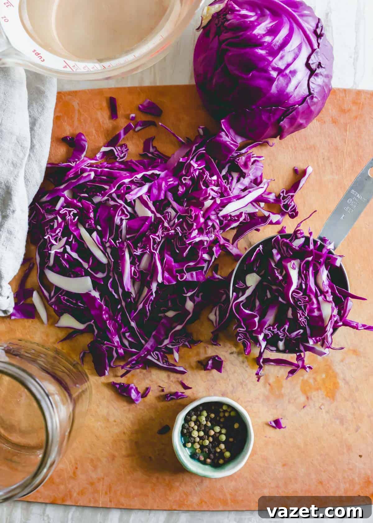 The Ultimate Guide to Freezing Cabbage 3 Finely chopped red cabbage on a cutting board, showcasing its vibrant color and texture.