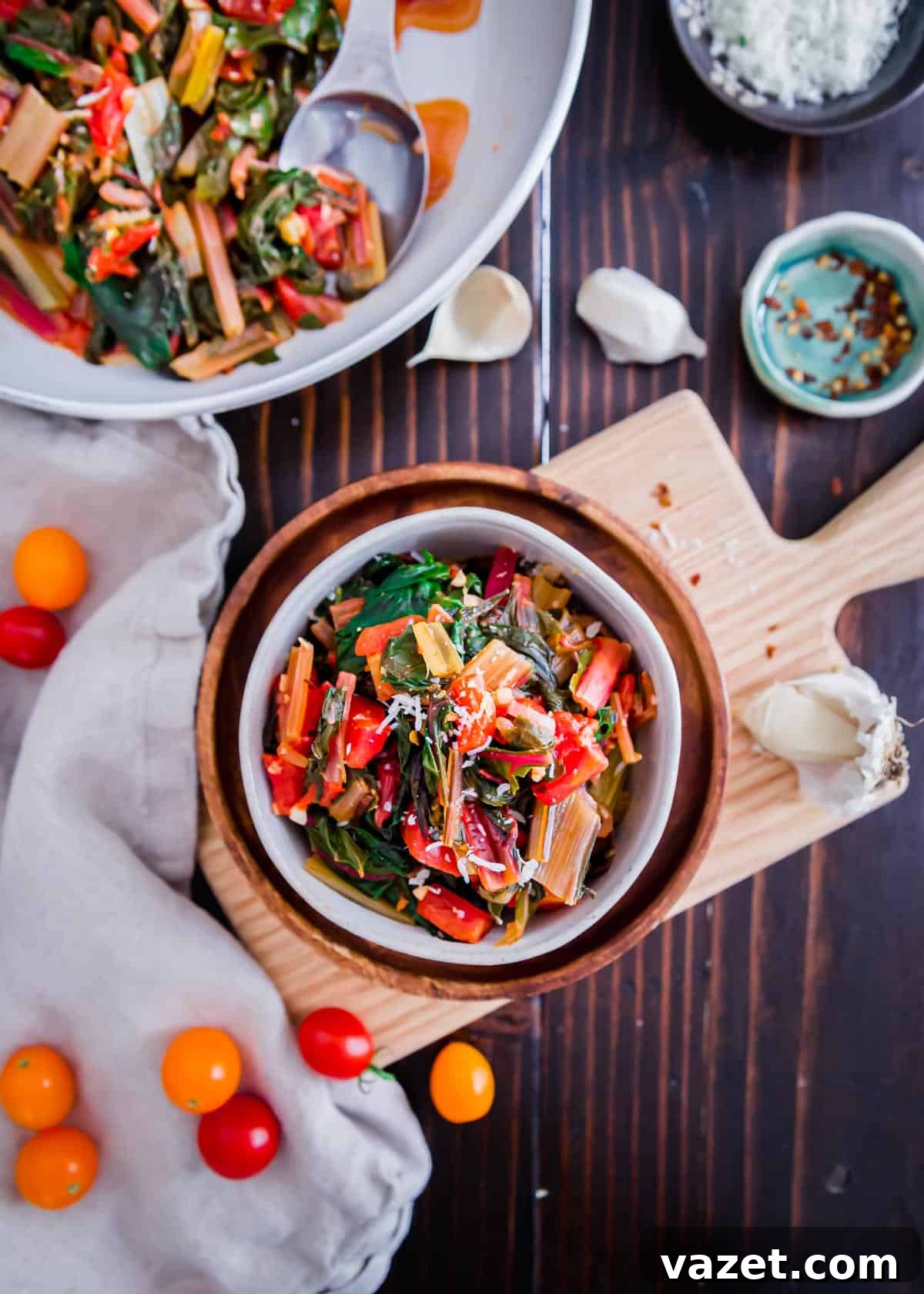 Quick Sauteed Swiss Chard 7 A visually appealing dish of simple and easy sautéed Swiss chard, a delicious and healthy side dish for any meal.