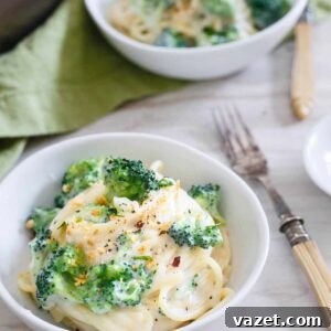 Lightened Up Spaghetti Alfredo with Broccoli