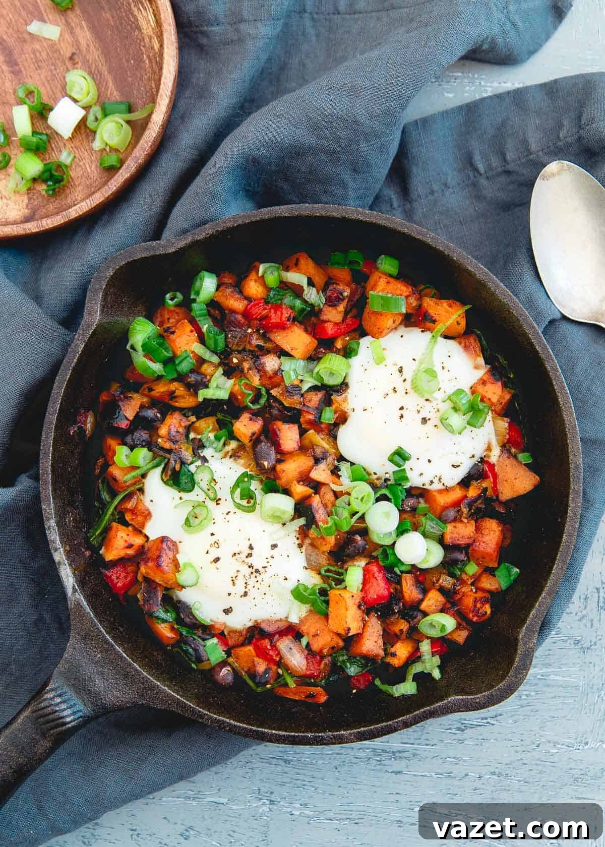 Harissa Sweet Potato Hash: A Quick & Spicy Anytime Meal This is a quick Mexican inspired sweet potato hash with a spicy harissa kick. Super simple and makes the perfect breakfast, lunch or dinner!