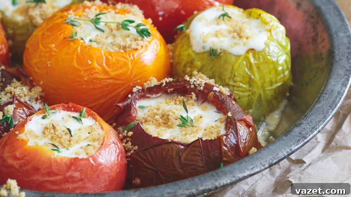 Home Freezing Tomatoes Made Simple 5 Stuffed tomatoes in a metal bowl.