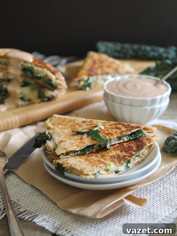 Here's the original and the single, original title: White Bean Kale Quesadillas with BBQ Cream Dip 4 Kale quesadillas with white beans