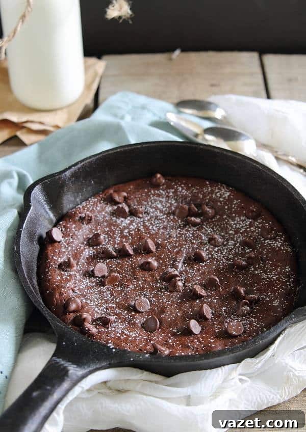 Fudgy Paleo Skillet Brownie in a Cast Iron Skillet