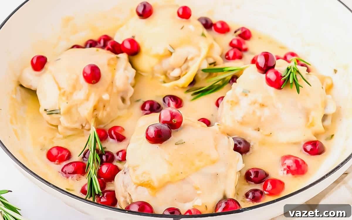 Cranberry Chicken Delight 3 Chicken thighs in a creamy cranberry sauce with rosemary.